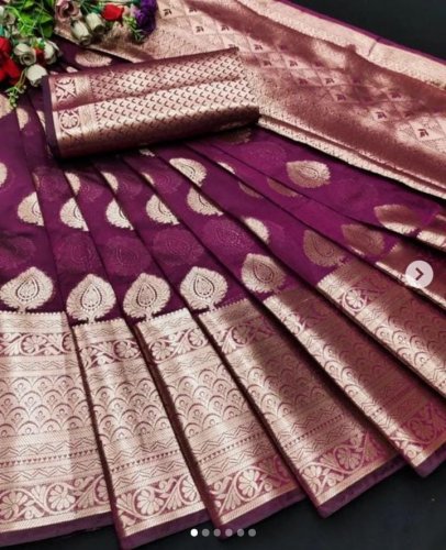 Beautiful Organza Silk Sarees With Golden Zari Weaving Vastranzo