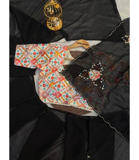 DB573 Beautiful Soft Star Georgette Floral Butta Work Celebrity Inspired Sarees.(Blouse Unstitched)