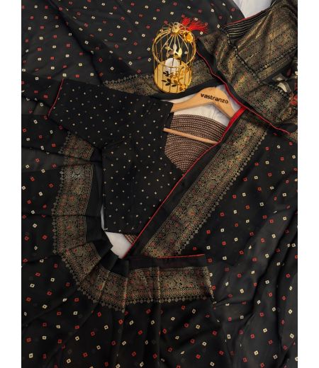 DB584 Beautiful Soft Bamber Viscose Georgette Bandhani Foil Printed Celebrity Inspired Sarees.(Blouse Unstitched)