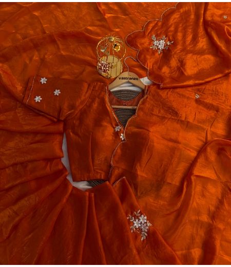 DB572 Beautiful Soft Sattin Silk Hand Cutdana Work Celebrity Inspired Sarees.(Blouse Unstitched)