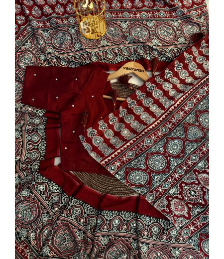 DB574 Beautiful Soft Moss Satin Ajrakh Printed Mirror Work Celebrity Inspired Sarees.(Blouse Unstitched)