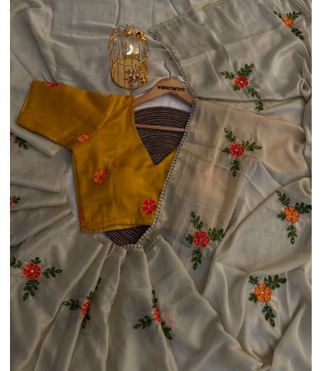 DB571 Beautiful Soft Viscose Rangoli Silk Embroidery Thread Nd Mirror Work Celebrity Inspired Saree.(Blouse Unstitched)