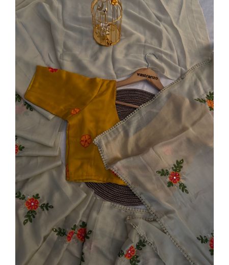 DB571 Beautiful Soft Viscose Rangoli Silk Embroidery Thread Nd Mirror Work Celebrity Inspired Saree.(Blouse Unstitched)