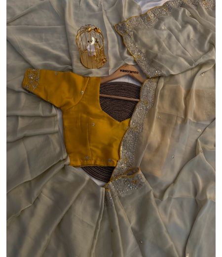 DB384 Beautiful Soft Rangoli Silk Embroidery Work Celebrity Inspired Saree.(Blouse Unstitched)