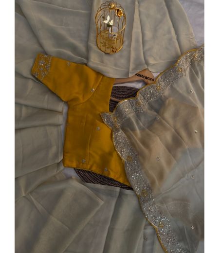 DB384 Beautiful Soft Rangoli Silk Embroidery Work Celebrity Inspired Saree.(Blouse Unstitched)