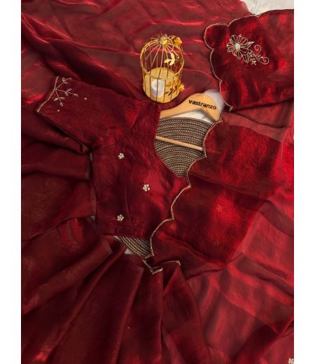 DB576 Beautiful Soft Sattin Silk Handwork Celebrity Inspired Sarees.(Blouse Unstitched)