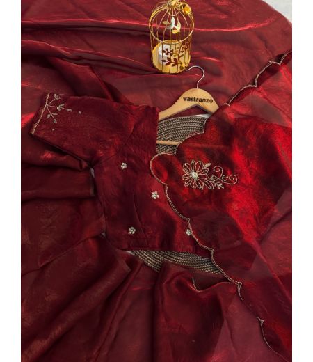 DB576 Beautiful Soft Sattin Silk Handwork Celebrity Inspired Sarees.(Blouse Unstitched)