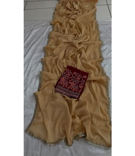 DB586 Beautiful Soft Rangoli Crush Celebrity Inspired Saree with Designer Embroidery Work Blouse.