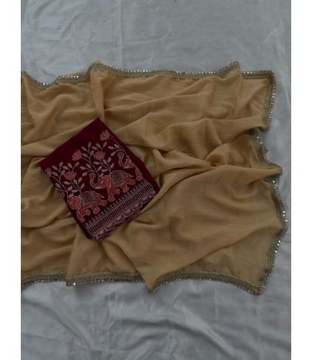 DB586 Beautiful Soft Rangoli Crush Celebrity Inspired Saree with Designer Embroidery Work Blouse.