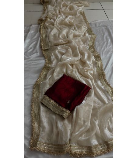 DB591 Beautiful Soft Space Sattin Sequence Emboridary Work Celebrity Inspired Sarees with Designer Lace Border.