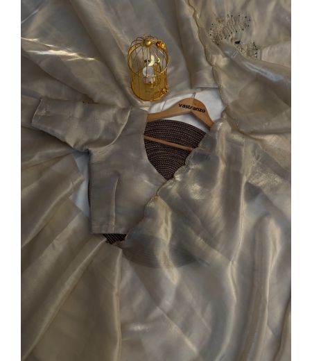 DB313  Beautiful Soft Imported Sattin Silk Handwork Celebrity Inspired Saree.(Blouse Unstitched)