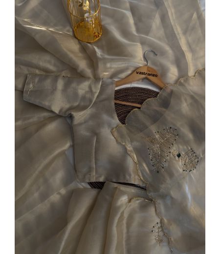 DB313  Beautiful Soft Imported Sattin Silk Handwork Celebrity Inspired Saree.(Blouse Unstitched)