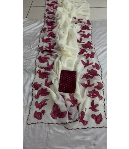 DB619 Beautiful Soft Crunchy Silk Bird Embroidery Work Celebrity Inspired Saree.