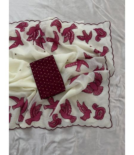 DB619 Beautiful Soft Crunchy Silk Bird Embroidery Work Celebrity Inspired Saree.