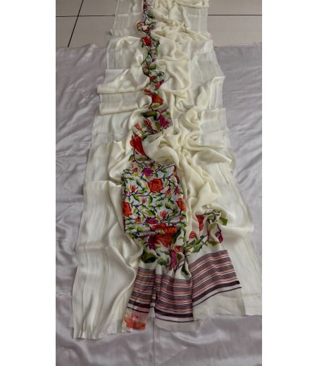 DB618 Beautiful Soft Georgette Elegant Printed Sartin Border Celebrity Inspired Sarees.