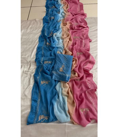 DB606 Beautiful Soft Crunchy Silk Sequence Emboridary Thread Work Celebrity Inspired Sarees.