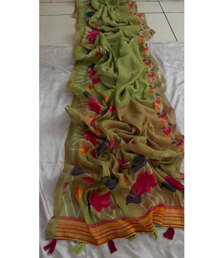 DB613 Beautiful Soft Cotton Lilen Elegant Printed Celebrity Inspired Sarees.