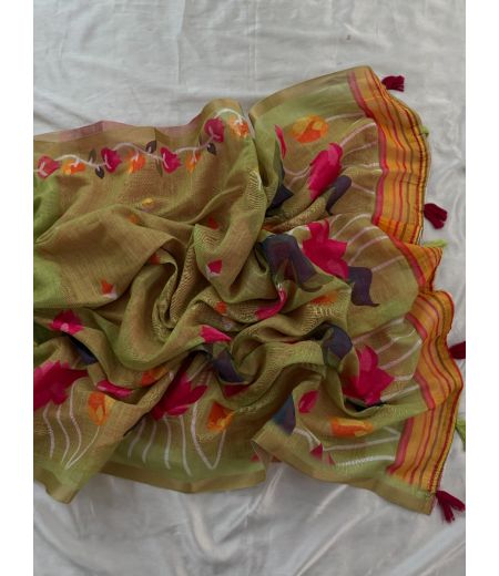 DB613 Beautiful Soft Cotton Lilen Elegant Printed Celebrity Inspired Sarees.