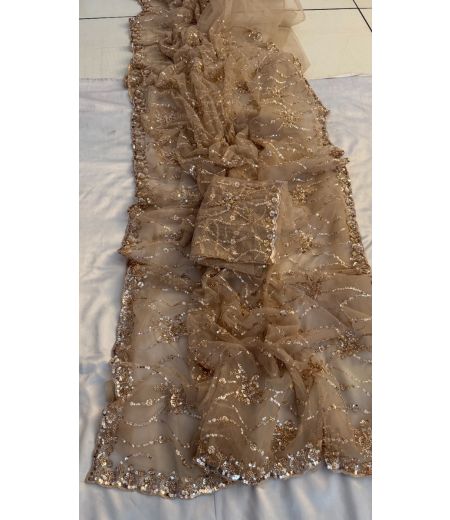 DB625 Beautiful Sift Butterfly Net Sequence Bids Work Celebrity Inspired Saree.