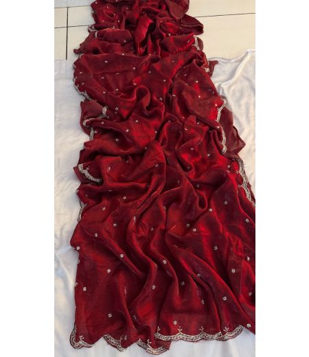 DB645  Beautiful Soft Sattin Silk Hand Cutdana Work Celebrity Inspired Sarees.