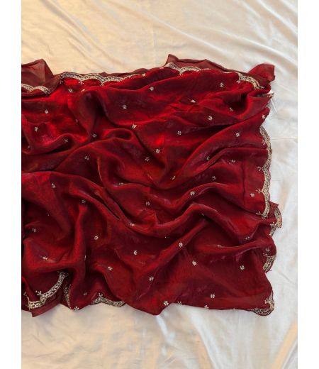 DB645  Beautiful Soft Sattin Silk Hand Cutdana Work Celebrity Inspired Sarees.