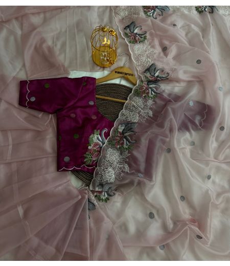 DB286 Beautiful Soft Crystal Viscose Tissue Silk Embroidery Thread Work Celebrity Inspired Sarees.(Blouse Unstitched)