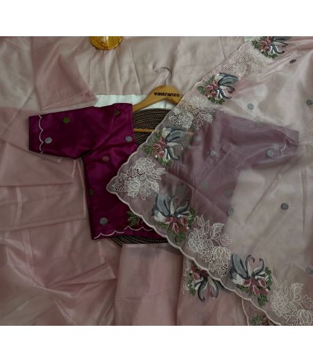 DB286 Beautiful Soft Crystal Viscose Tissue Silk Embroidery Thread Work Celebrity Inspired Sarees.(Blouse Unstitched)