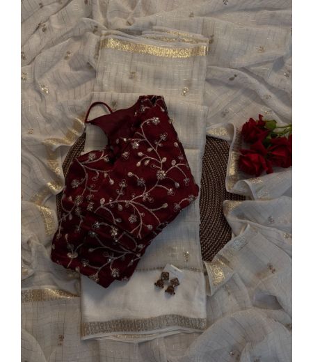 DB622 Beautiful Soft Viscose Georgette Zari Sequence Butti Work Celebrity Inspired Saree.