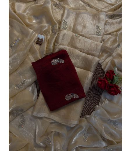 DB623 Beautiful Soft Space Silk Sequence Bids Work Celebrity Inspired Sarees.