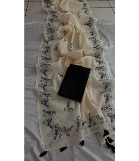 DB634 Beautiful Soft Linen Kalamkari Printed Celebrity Inspired Saree.(Blouse Unstitched)