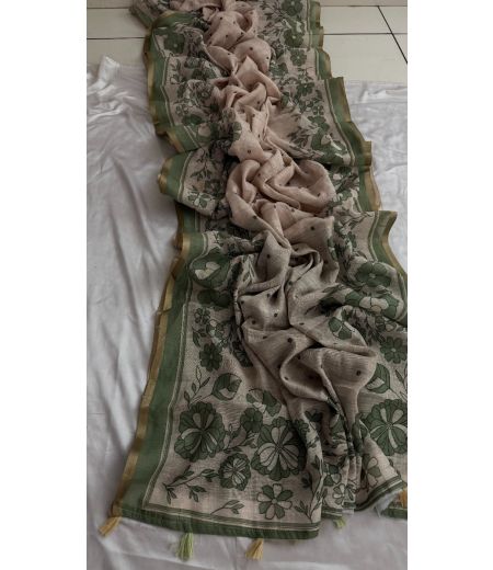 DB661  Beautiful Soft Linen Digital Printed Celebrity Inspired Sarees.