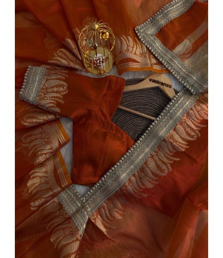 DB408 Beautiful Soft Banarasi Tissue Silk Zari Weaving Celebrity Inspired Sarees.