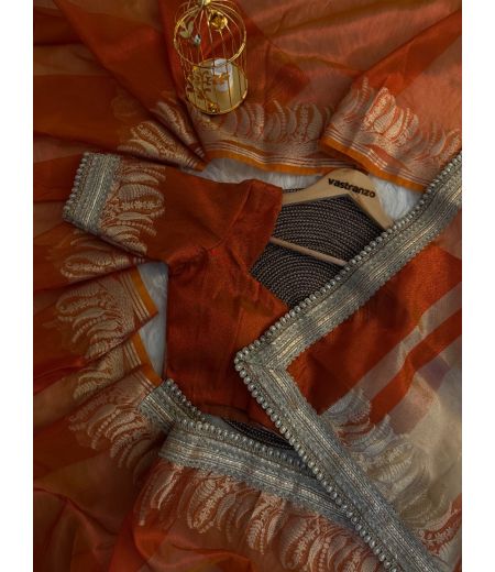 DB408 Beautiful Soft Banarasi Tissue Silk Zari Weaving Celebrity Inspired Sarees.