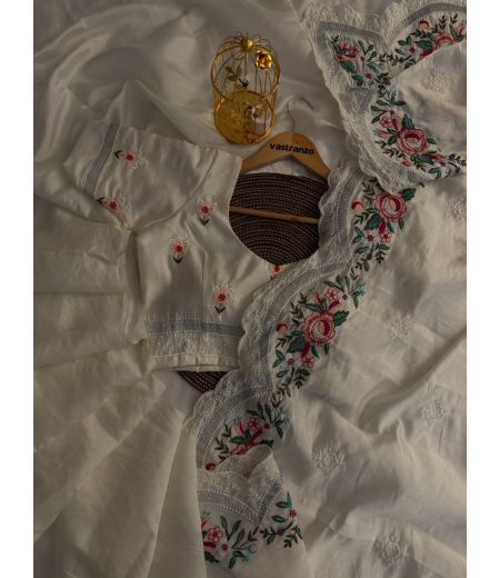 DB292 Beautiful Soft Tussar Silk Viscose Embroidery Thread Work Celebrity Inspired Saree.(Blouse Unstitched)