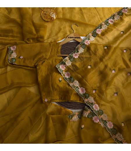 DB290 Beautiful Soft Moss Silk Floral Embroidery Work Celebrity Inspired Saree.(Blouse Unstitched)