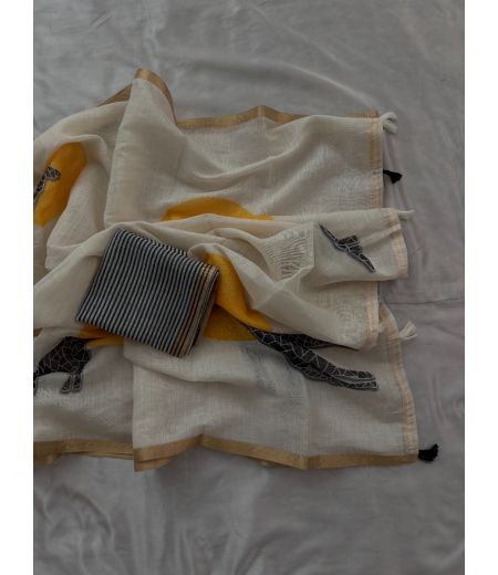 DB648 Beautiful Soft Linen Digital Printed Celebrity Inspired Sarees.