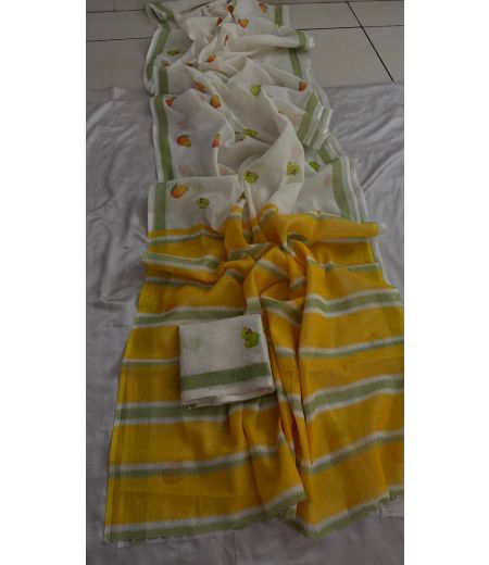 DB670 Beautiful Soft Cotton Linen Mango Printed Celebrity Inspired Saree.