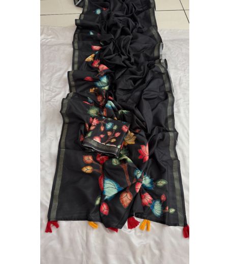 DB665 Beautiful Soft Bhagalpuri Tussar Silk Kalamkari Printed Celebrity Inspired Sarees.