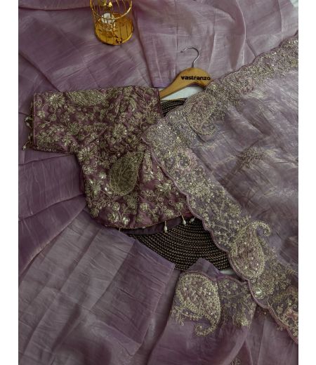 DB672 Beautiful Soft Crystal Crush Tissue Silk Embroidery Work Celebrity Inspired Sarees with Designer Stitched Blouse.