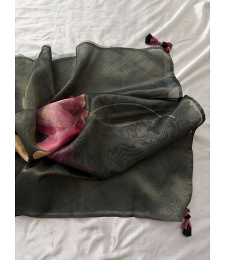 DB671 Beautiful Soft Tussar Silk Elegant Printed Celebrity Inspired Sarees.