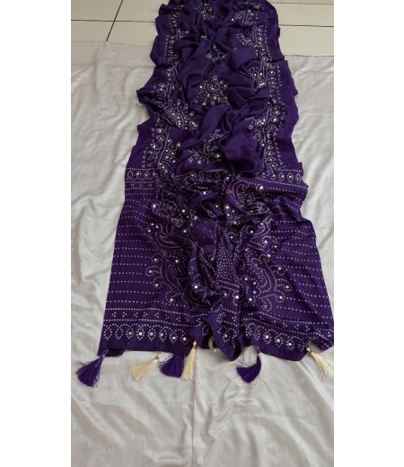 DB663 Beautiful Soft Moss Sattin Ajrakh Printed Mirror Work Celebrity Inspired Sarees.