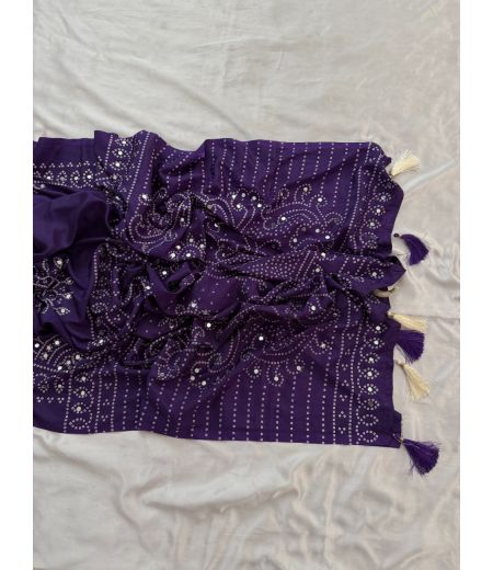 DB663 Beautiful Soft Moss Sattin Ajrakh Printed Mirror Work Celebrity Inspired Sarees.