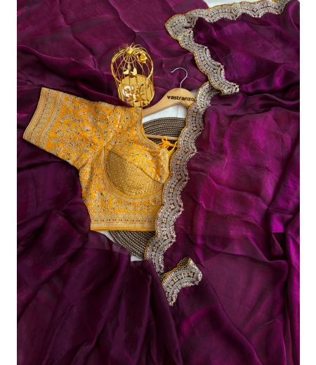 DB674 Beautiful Soft Space Silk Sequence Emboridary Work Celebrity Inspired Sarees with Designer Stitched Blouse.