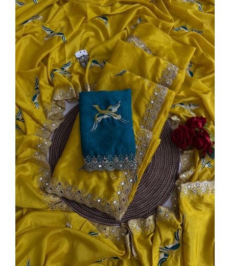 DB673 Beautiful Soft Georgette Mirror Embroidery Work Celebrity Inspired Saree.