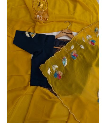 DB312Beautiful Soft Georgette Floral Embroidery Work Celebrity Inspired Sarees.(Blouse Unstitched)