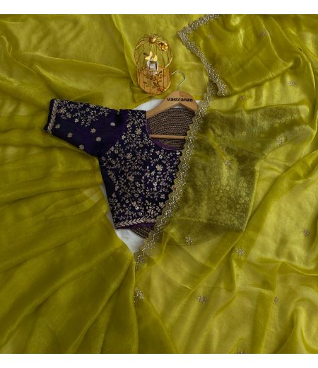 DB296 Beautiful Soft Crunchy Chiffon Crush Embroidery Work Celebrity Inspired Saree.(Blouse Unstitched)