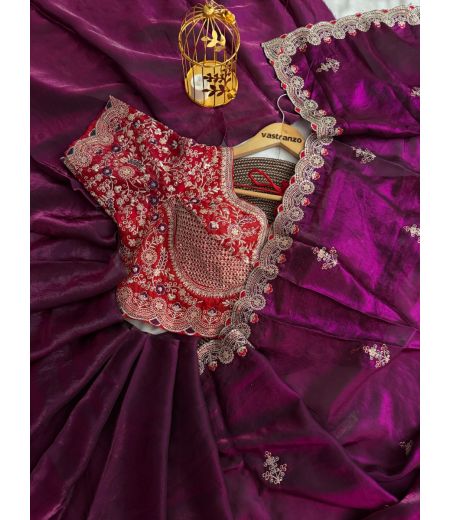 DB680 Beautiful Soft Space Silk Multi Sequence Emrodairy Thread Work Celebrity Inspired Sarees with Designer Stitched Blouse.