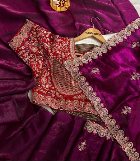 DB680 Beautiful Soft Space Silk Multi Sequence Emrodairy Thread Work Celebrity Inspired Sarees with Designer Stitched Blouse.