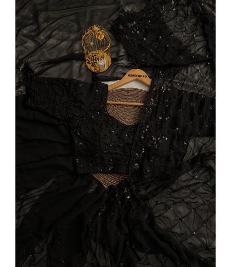 DB298 Beautiful Soft Faux Georgette Sequence Emboridary Work Celebrity Inspired Saree.(Blouse Unstitched)