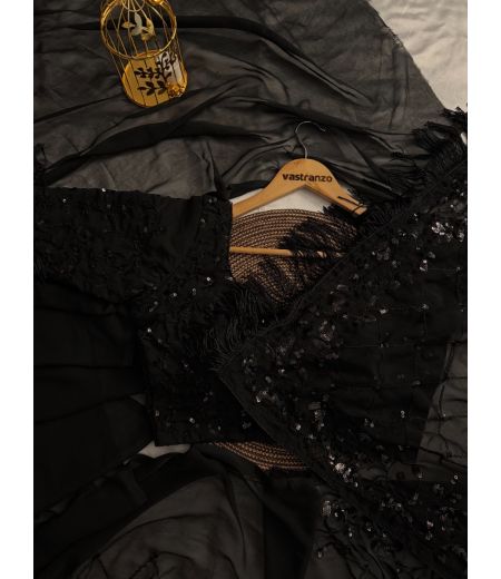 DB298 Beautiful Soft Faux Georgette Sequence Emboridary Work Celebrity Inspired Saree.(Blouse Unstitched)